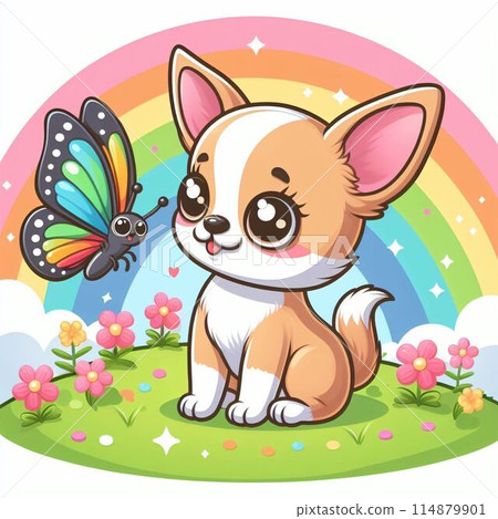 可愛的小狗在花間玩耍 114879901