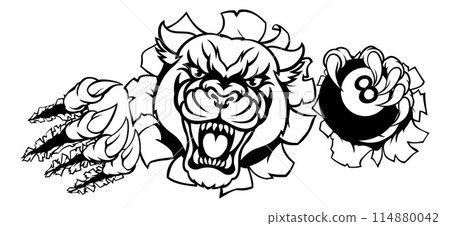 Panther Angry Pool 8 Ball Billiards Mascot Cartoon Panther Angry Pool 8 Ball Billiards Mascot Cartoon 114880042