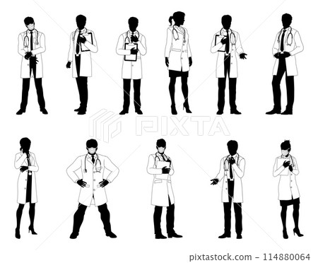Doctor Men and Women Medical People Silhouette Set Doctor Men and Women Medical People Silhouette Set 114880064