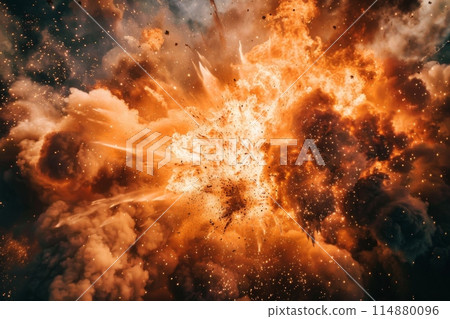 Explosive fiery explosion with vivid orange and smoke Explosive fiery explosion with vivid orange and smoke 114880096