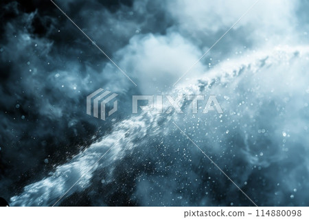 Dynamic water splash in a mystical blue hue with light particles 114880098