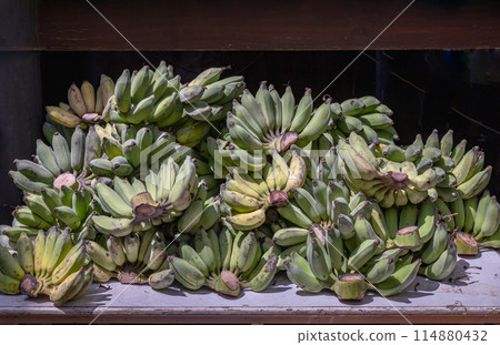 Pisang Awak or Ducasse banana for the worship in Thai Temple. 114880432