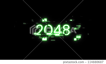 3D rendering 2048 text with screen effects of technological glitches 114880687