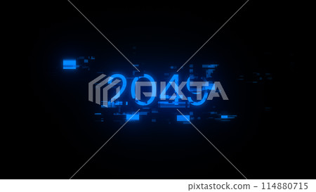 3D rendering 2049 text with screen effects of technological glitches 114880715