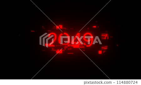 3D rendering 2049 text with screen effects of technological glitches 114880724
