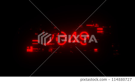 3D rendering 2049 text with screen effects of technological glitches 3D rendering 2049 text with screen effects of technological glitches 114880727