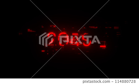 3D rendering 2049 text with screen effects of technological glitches 114880728