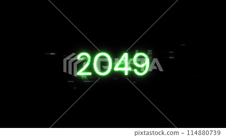 3D rendering 2049 text with screen effects of technological glitches 114880739