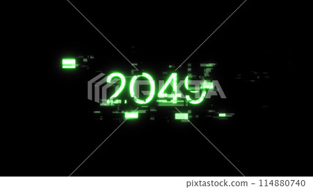 3D rendering 2049 text with screen effects of technological glitches 3D rendering 2049 text with screen effects of technological glitches 114880740