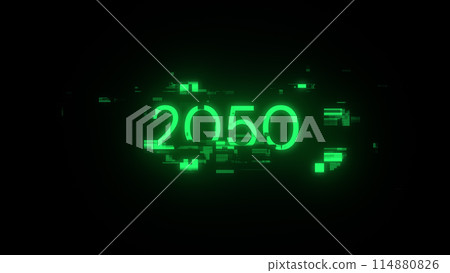 3D rendering 2050 text with screen effects of technological glitches 3D rendering 2050 text with screen effects of technological glitches 114880826