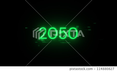 3D rendering 2050 text with screen effects of technological glitches 114880827
