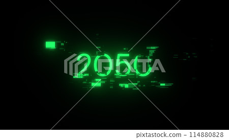 3D rendering 2050 text with screen effects of technological glitches 3D rendering 2050 text with screen effects of technological glitches 114880828