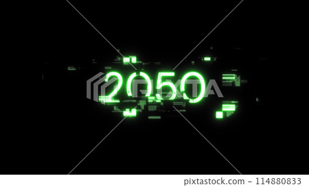 3D rendering 2050 text with screen effects of technological glitches 114880833