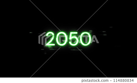 3D rendering 2050 text with screen effects of technological glitches 3D rendering 2050 text with screen effects of technological glitches 114880834