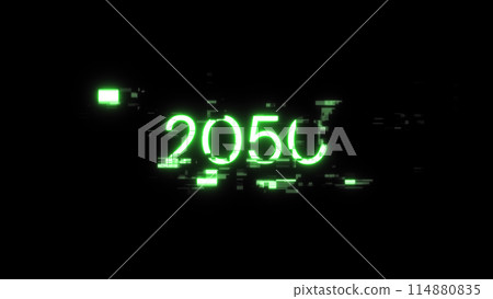 3D rendering 2050 text with screen effects of technological glitches 114880835