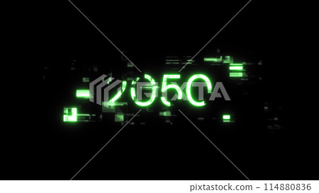 3D rendering 2050 text with screen effects of technological glitches 3D rendering 2050 text with screen effects of technological glitches 114880836