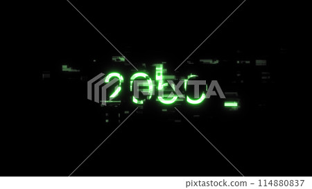 3D rendering 2050 text with screen effects of technological glitches 114880837