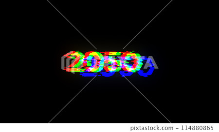 3D rendering 2050 text with screen effects of technological glitches 3D rendering 2050 text with screen effects of technological glitches 114880865