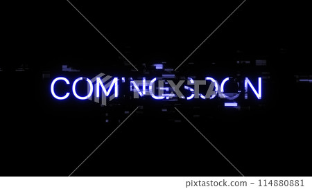 3D rendering coming soon text with screen effects of technological glitches 3D rendering coming soon text with screen effects of technological glitches 114880881