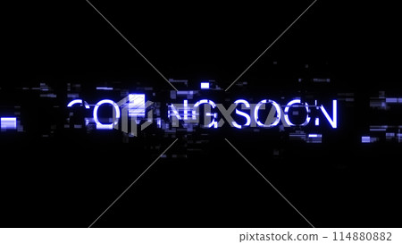 3D rendering coming soon text with screen effects of technological glitches 3D rendering coming soon text with screen effects of technological glitches 114880882