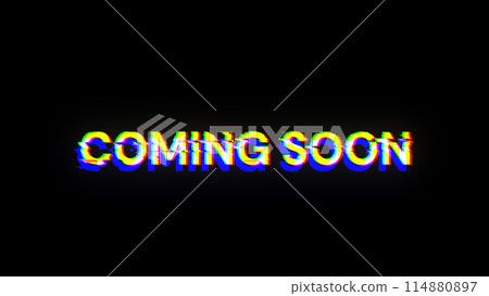 3D rendering coming soon text with screen effects of technological glitches 3D rendering coming soon text with screen effects of technological glitches 114880897