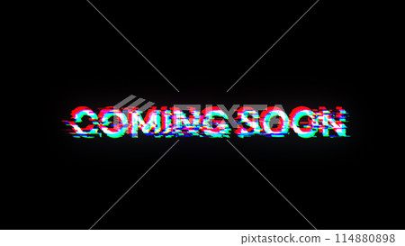 3D rendering coming soon text with screen effects of technological glitches 114880898