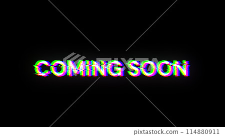 3D rendering coming soon text with screen effects of technological glitches 3D rendering coming soon text with screen effects of technological glitches 114880911