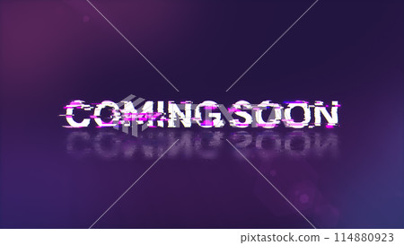 3D rendering coming soon text with screen effects of technological glitches 3D rendering coming soon text with screen effects of technological glitches 114880923