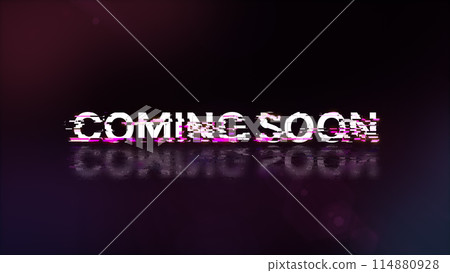 3D rendering coming soon text with screen effects of technological glitches 3D rendering coming soon text with screen effects of technological glitches 114880928