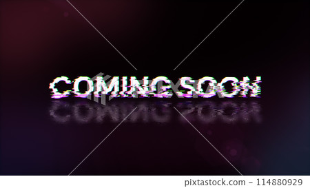 3D rendering coming soon text with screen effects of technological glitches 3D rendering coming soon text with screen effects of technological glitches 114880929