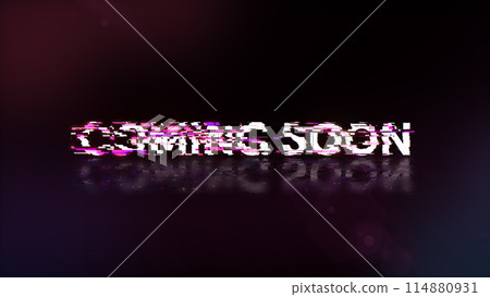 3D rendering coming soon text with screen effects of technological glitches 3D rendering coming soon text with screen effects of technological glitches 114880931