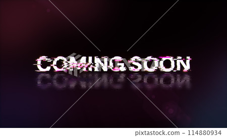 3D rendering coming soon text with screen effects of technological glitches 114880934