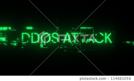 3D rendering ddos attack text with screen effects of technological glitches 3D rendering ddos attack text with screen effects of technological glitches 114881058