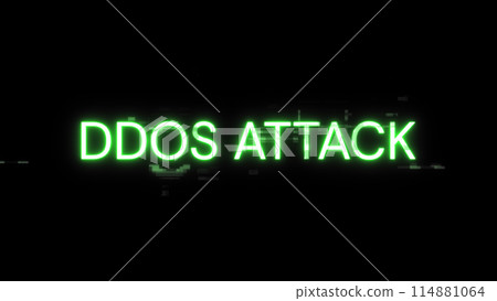 3D rendering ddos attack text with screen effects of technological glitches 114881064