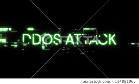 3D rendering ddos attack text with screen effects of technological glitches 114881065