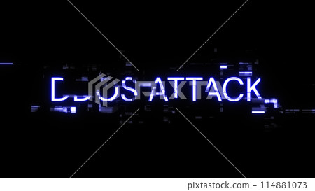 3D rendering ddos attack text with screen effects of technological glitches 114881073