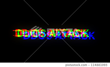 3D rendering ddos attack text with screen effects of technological glitches 114881093