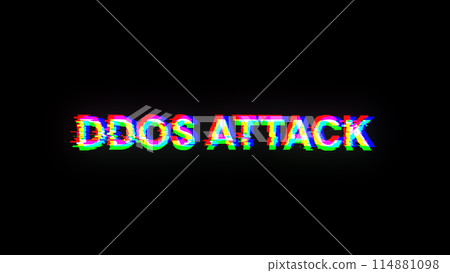 3D rendering ddos attack text with screen effects of technological glitches 114881098