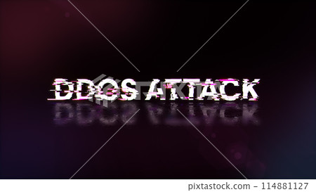 3D rendering ddos attack text with screen effects of technological glitches 114881127
