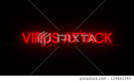 3D rendering virus attack text with screen effects of technological glitches 114881343