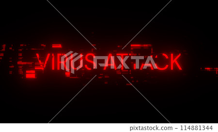3D rendering virus attack text with screen effects of technological glitches 114881344