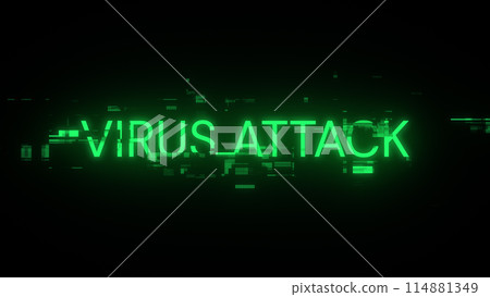 3D rendering virus attack text with screen effects of technological glitches 114881349