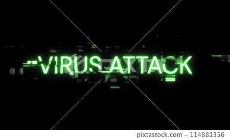3D rendering virus attack text with screen effects of technological glitches 114881356