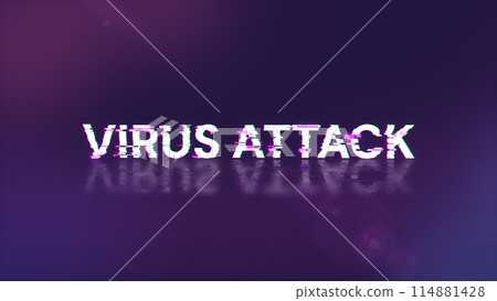 3D rendering virus attack text with screen effects of technological glitches 114881428