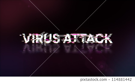 3D rendering virus attack text with screen effects of technological glitches 114881442