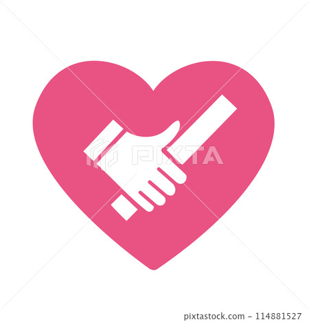 Simple icon of hand and heart passing the baton Simple icon of hand and heart passing the baton 114881527