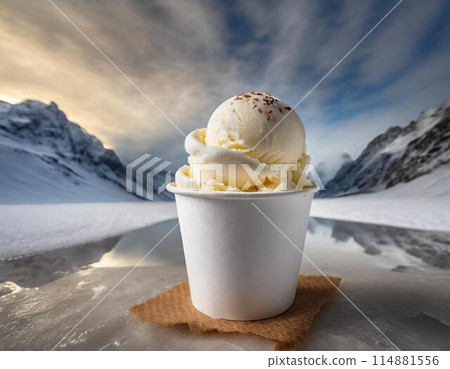 Soft ice cream of frozen yogurt in paper cup. 114881556
