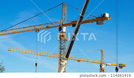 construction site including steel structure and cranes 114881919