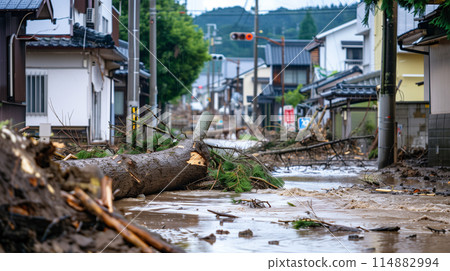 大雨造成的破壞 洪水 樹木倒下 114882994