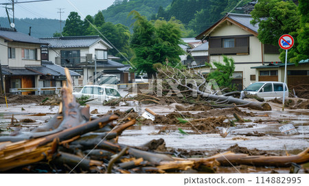 大雨造成的破壞 洪水 樹木倒下 114882995